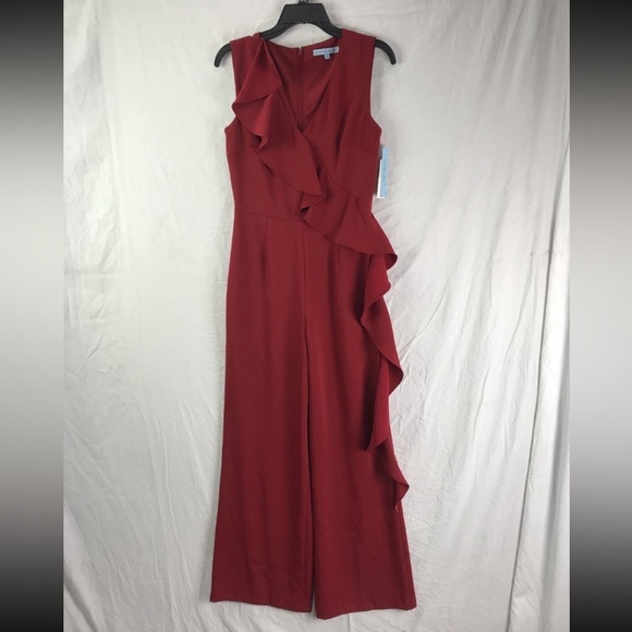 NWT Antonio Melani Jumpsuit Sleeveless V Neck Red Wide Leg Women size 4.MSRP 169